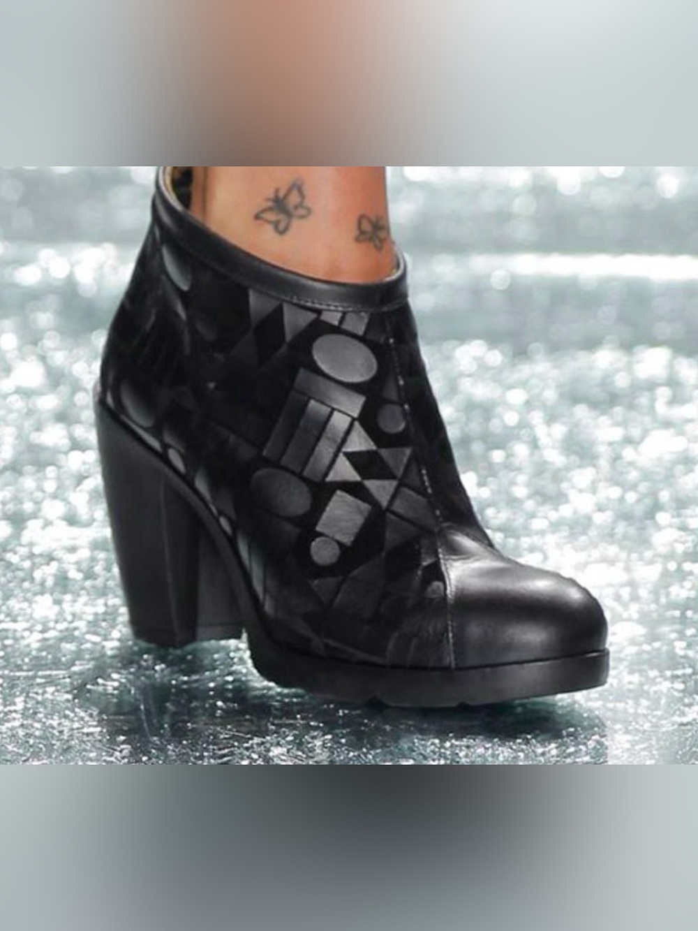 FLY LONDON - Geo All-over Print Ankle Bootie. Made in Portugal. Leather.